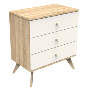 Commode 3 tiroirs avec pieds bois décor vanille