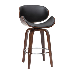 Tabouret de bar pivotant noir et bois foncé H68 cm WALNUT