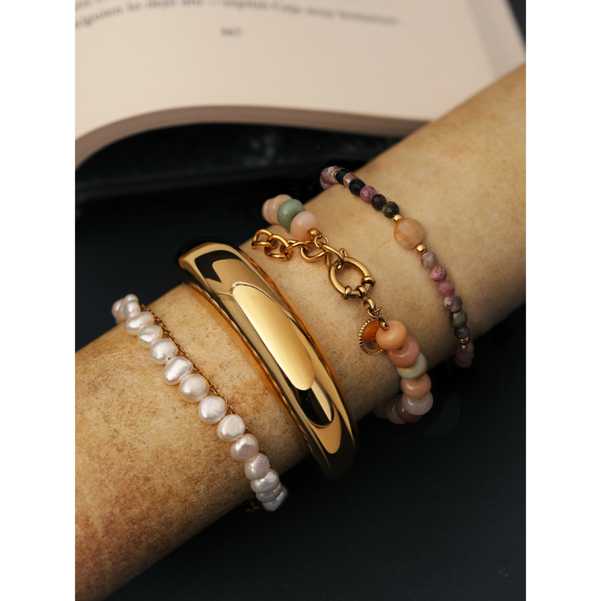 Pulsera Amulet Cats Eye Acero Baño Oro