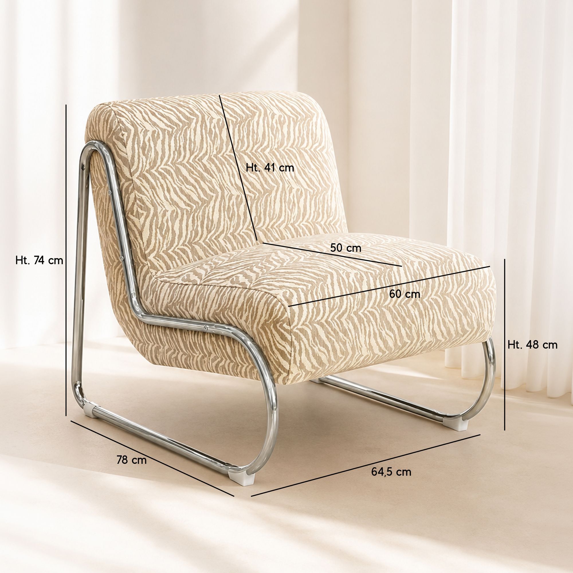 Fauteuil en tissu chenille et pied en métal tigré HELIO