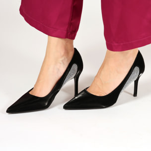 Dècolletè pumps in simil pelle verniciata con strass laterali