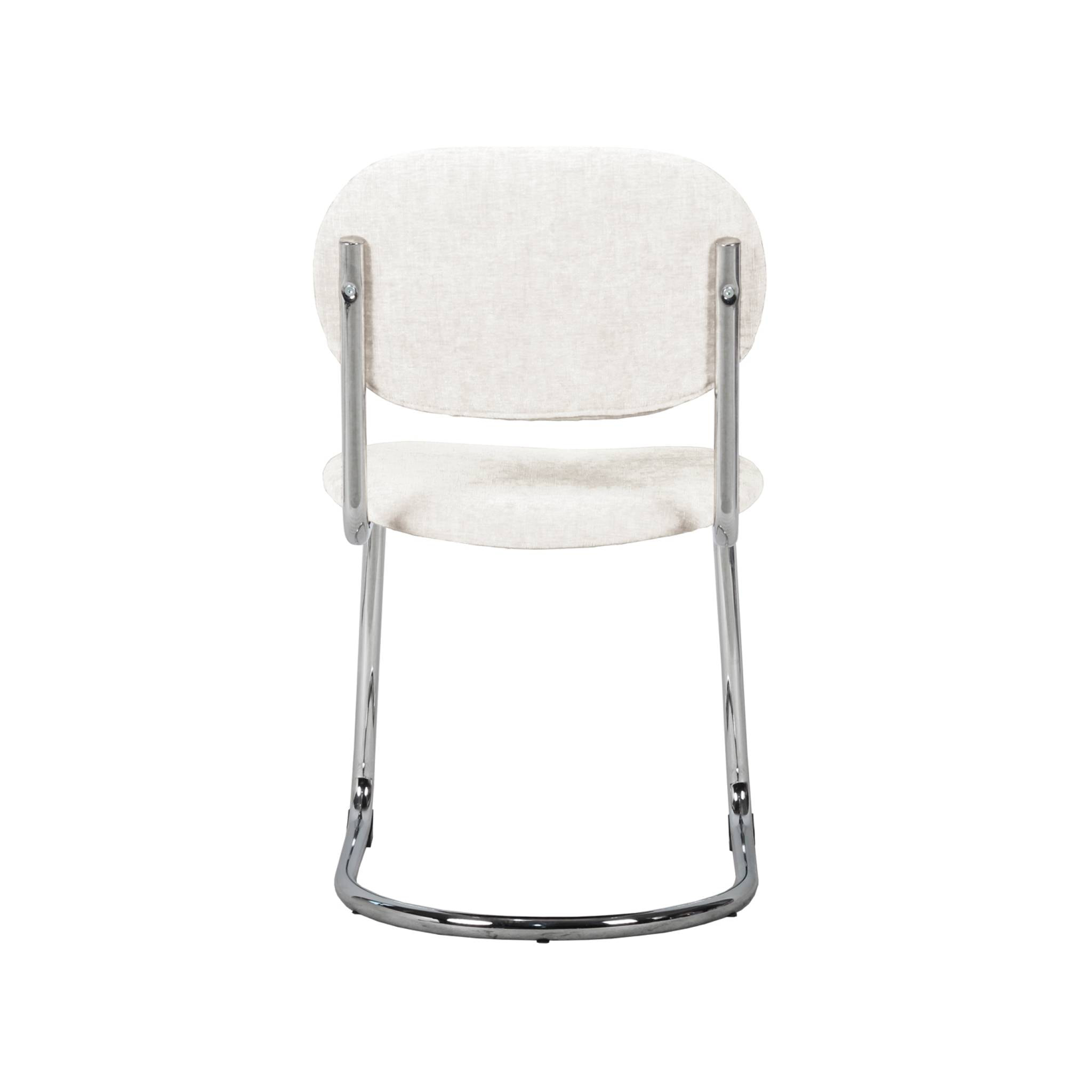 Lot de 2 chaises cantilever arrondie métal. tissu chenille beige et pieds chromés - L 47 x P 54.5 x H 81cm - Maloa