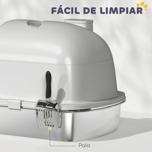 Arenero para Gatos de Acero Inoxidable con Cubierto Caja de Arena para Gatos Arenero con Bolsa Desodorizante Pala Fácil de Limpiar 52,4x41,3x39,9 cm Gris