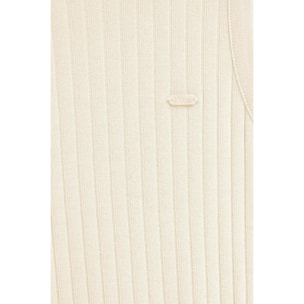 Canotta ecrù a coste con scollo a V e logo Polo Club