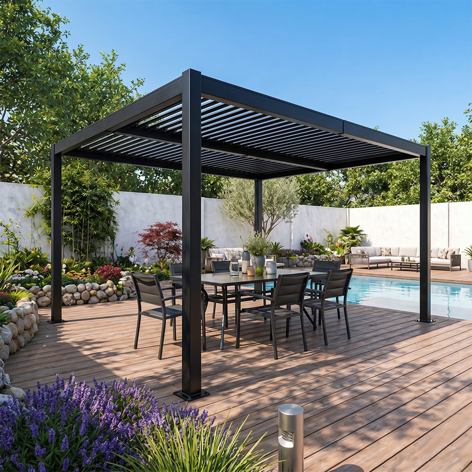 Pergola bioclimatique structure et lames orientables en aluminium noir 4x3m SOPRON