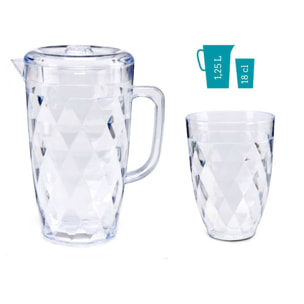 Set jarra 1,5l 4 vasos plastico transp colección leknes