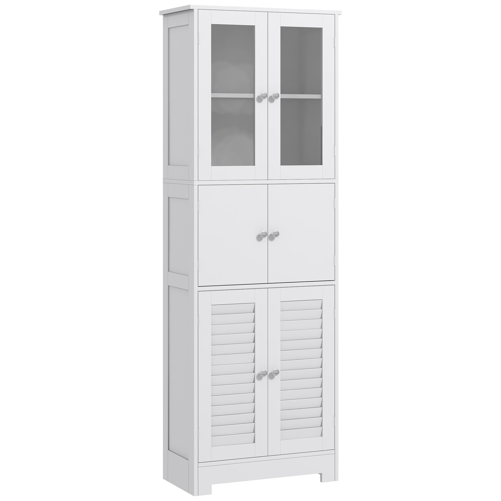 Columna de Baño Mueble Auxiliar de Baño con 6 Puertas Estantes Ajustables Antivuelco Armario de Baño Moderno 60x30x170,5 cm Blanco
