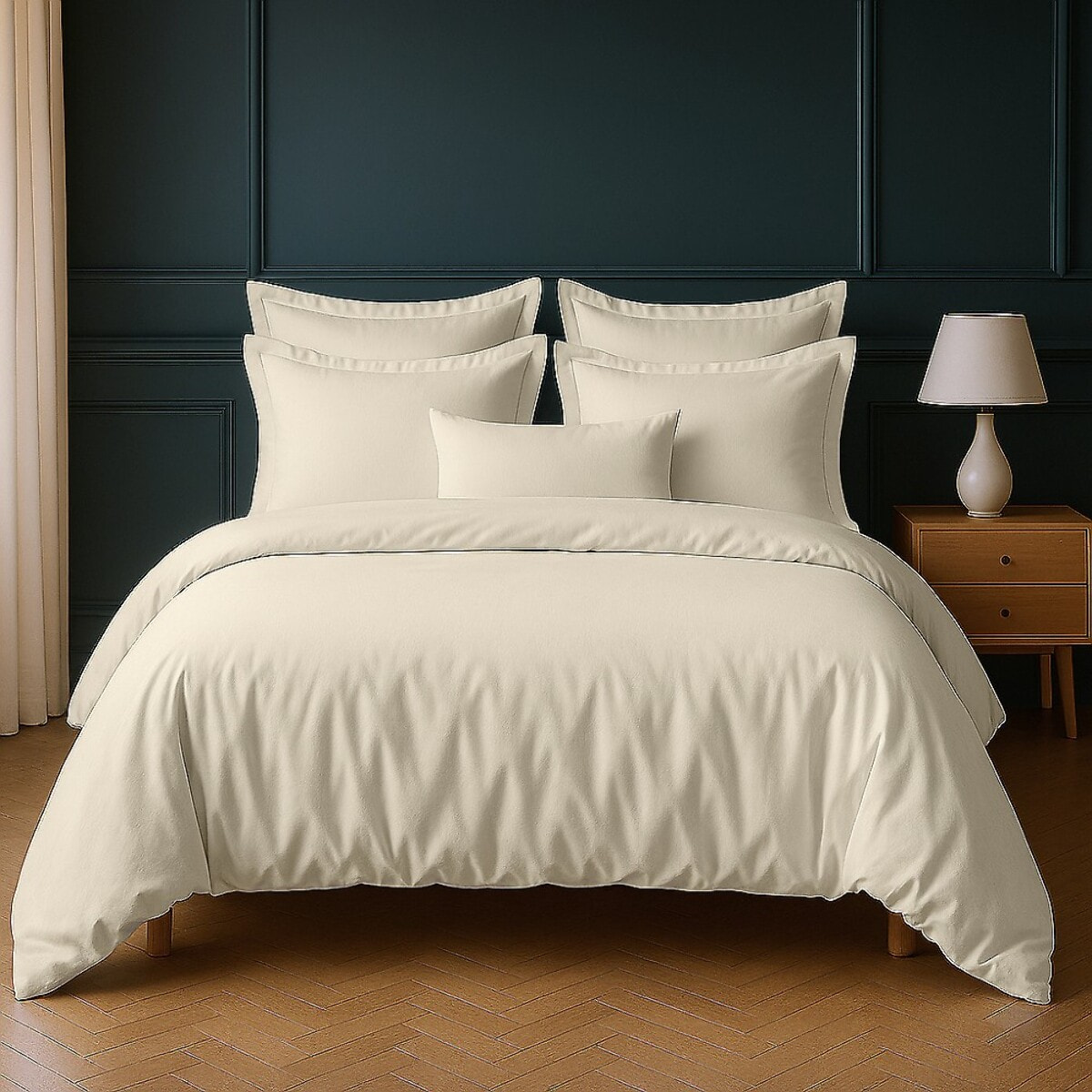 Parure Housse De Couette + 1 taie 100% Coton 57fils Ivoire