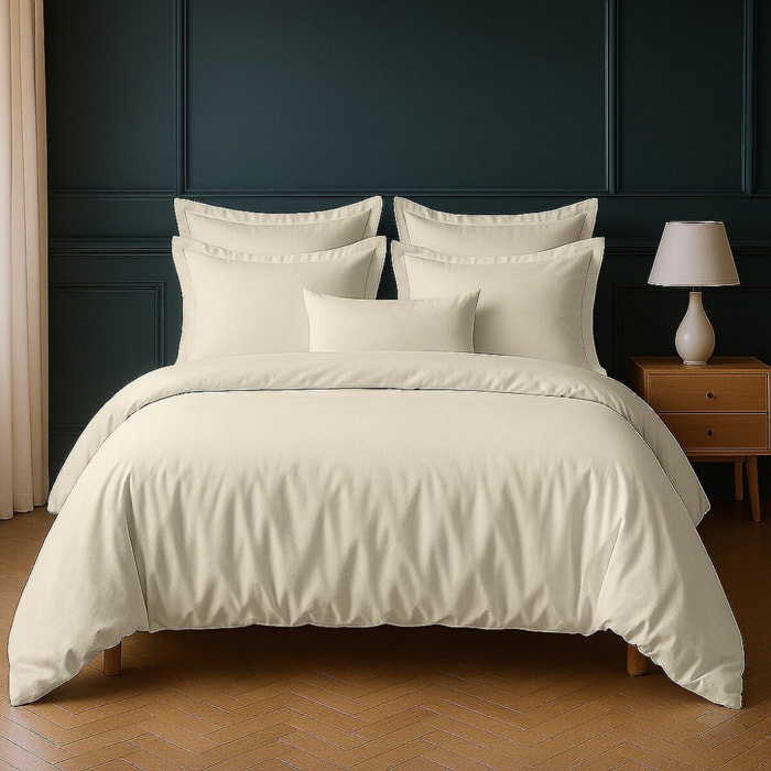 Parure Housse De Couette + 1 taie 100% Coton 57fils Ivoire