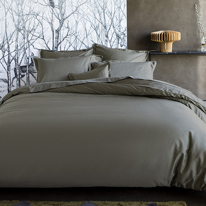 Housse de couette unie en satin de coton bio, TEOPHILE, Vert kaki