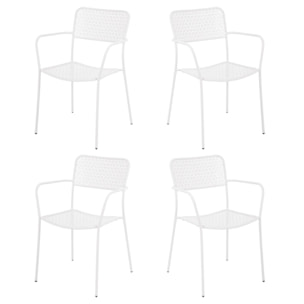 Set 4 sedie da giardino con braccioli in metallo bianco - Aura
