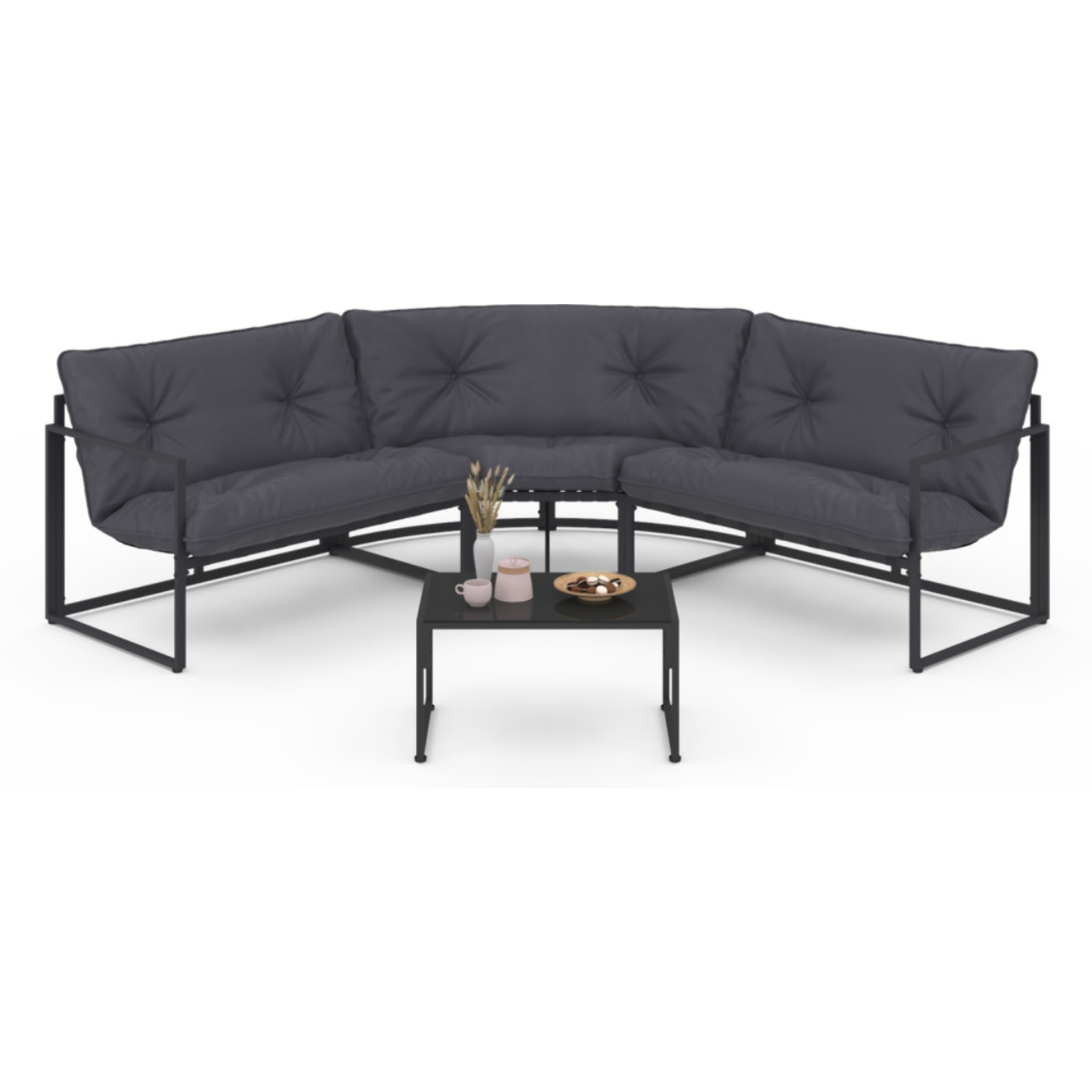 Salon de jardin d'angle Tropéa 6 places avec coussins gris