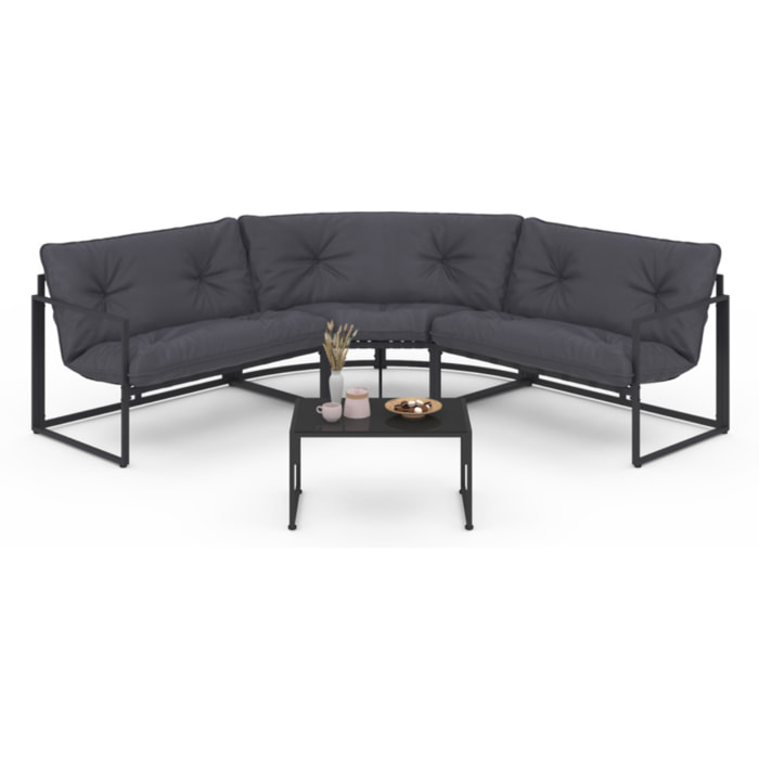 Salon de jardin d'angle Tropéa 6 places avec coussins gris