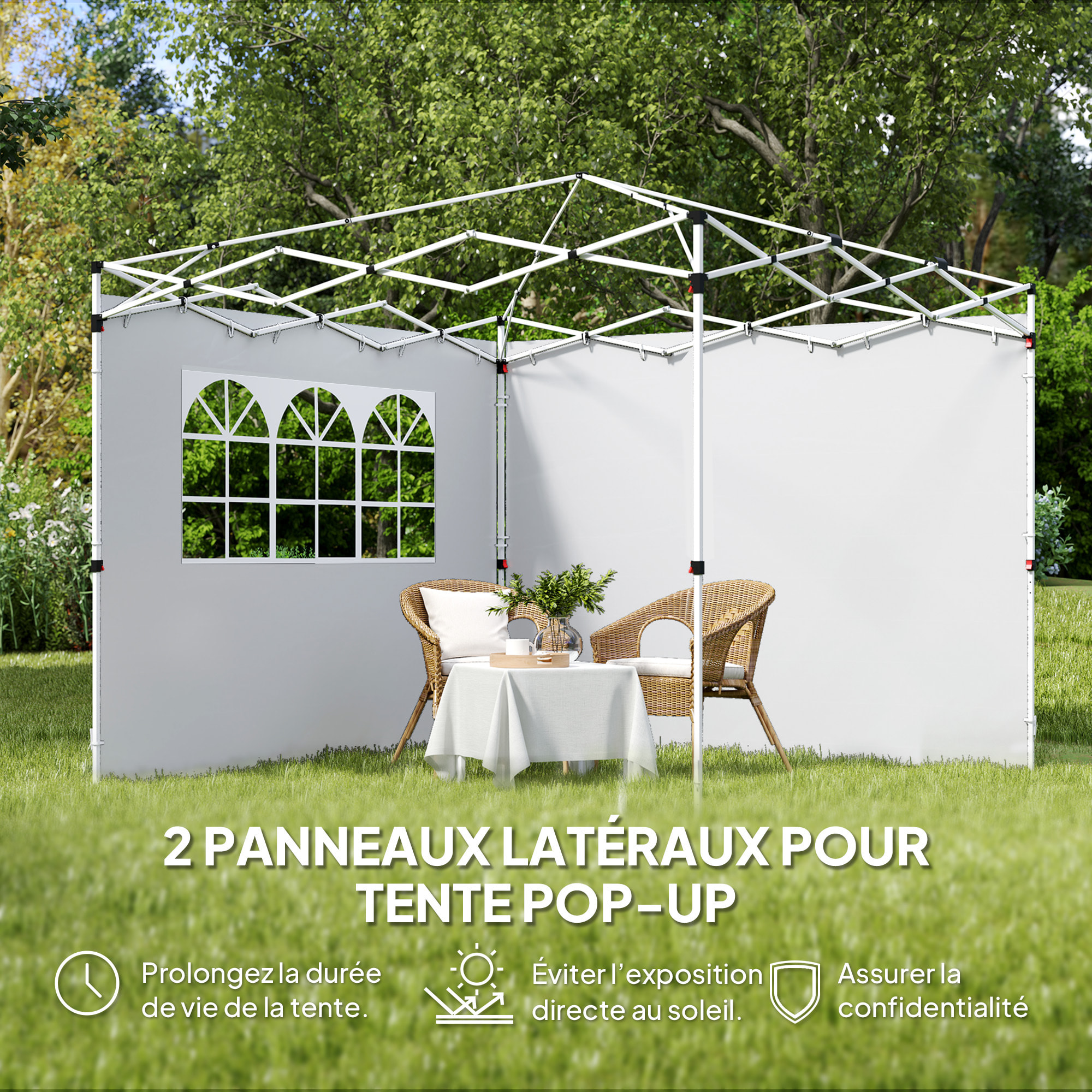 Parois latérales pour tonnelle 3x3m avec fenêtre polyester blanc