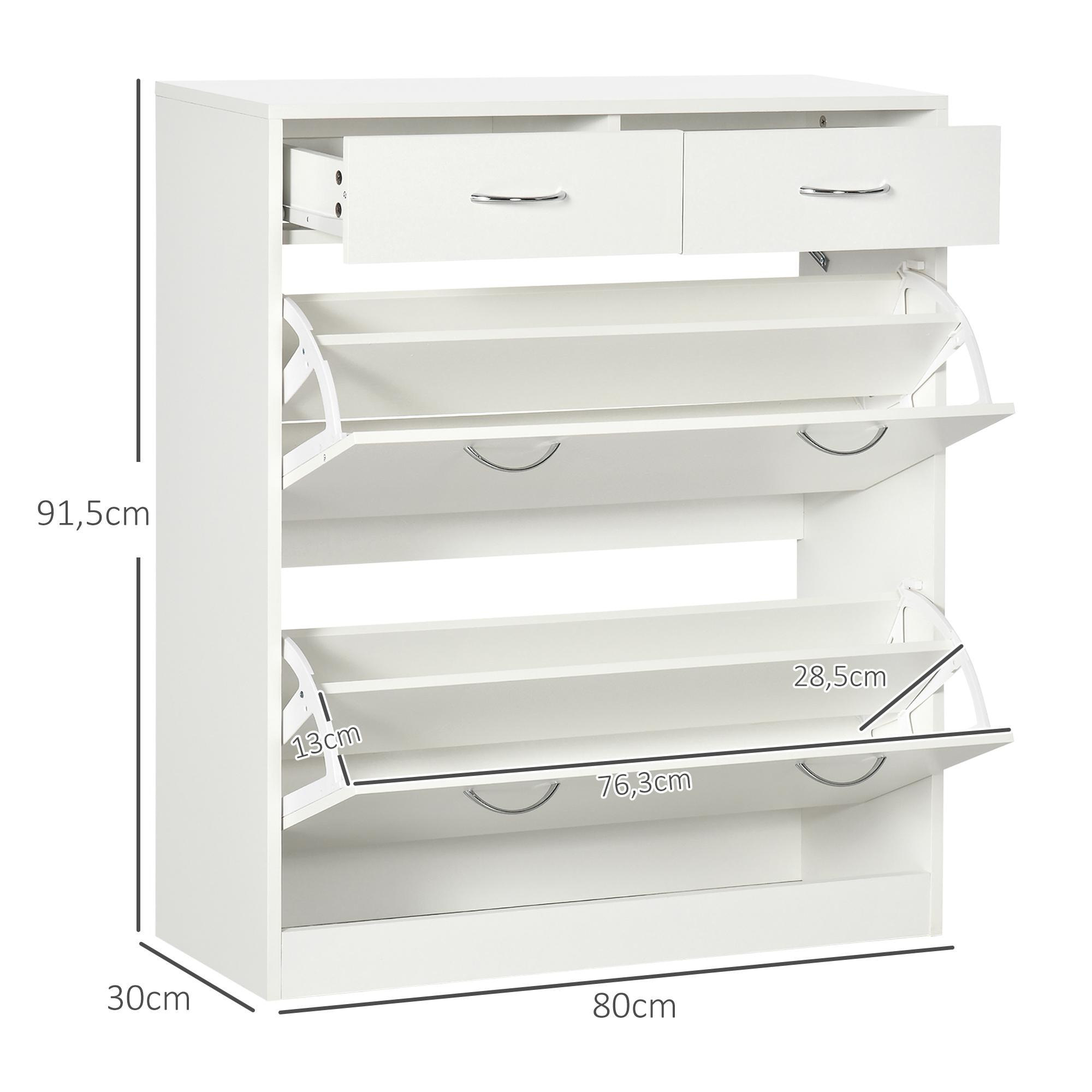 Armario de Zapatos Mueble Zapatero Estrecho con 2 Cajones Abatibles y 2 Cajones Extraíbles para 12 Pares de Zapatos para Salón Entrada Pasillo 80x30x91,5 cm Blanco