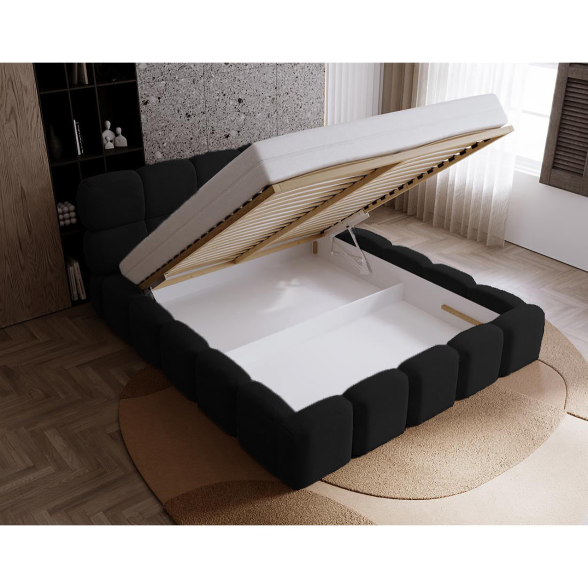 Mariposa - lit coffre - 160x200 cm - sommier inclus - en velours - Noir