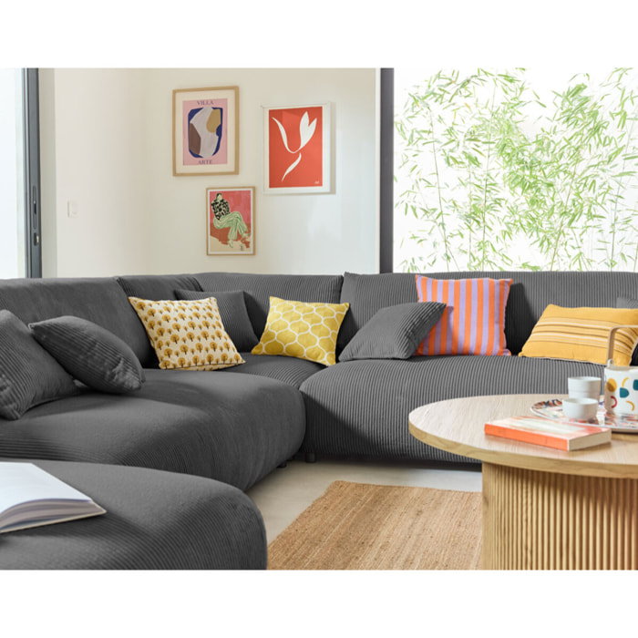Garance - module d'assise d'angle réversible - en velours côtelé - Gris foncé