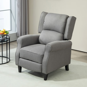 Sillón Relax Reclinable Manual Sillón Relax Tapizado en Lino Sintético con Reposapiés Retráctil Carga 150 kg Sillón Reclinable para Dormitorio Oficina Gris