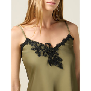 Oltre - Top in raso con pizzo - Verde