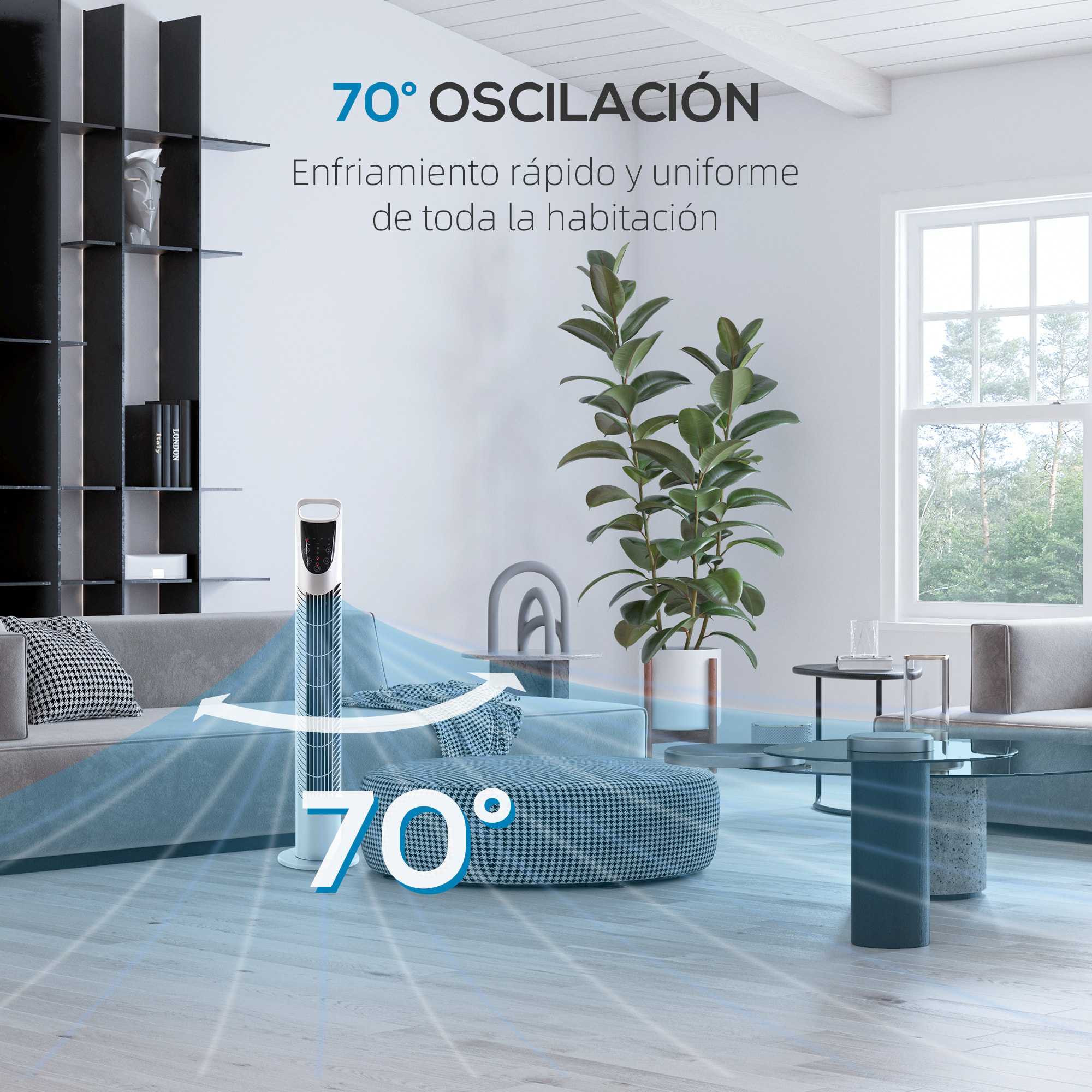 Ventilador de Torre Ventilador Vertical 40W con Mando a Distancia 3 Velocidades Temporizador 7,5h Oscilante 70° ÃƒËœ18x78,5 cm Plata