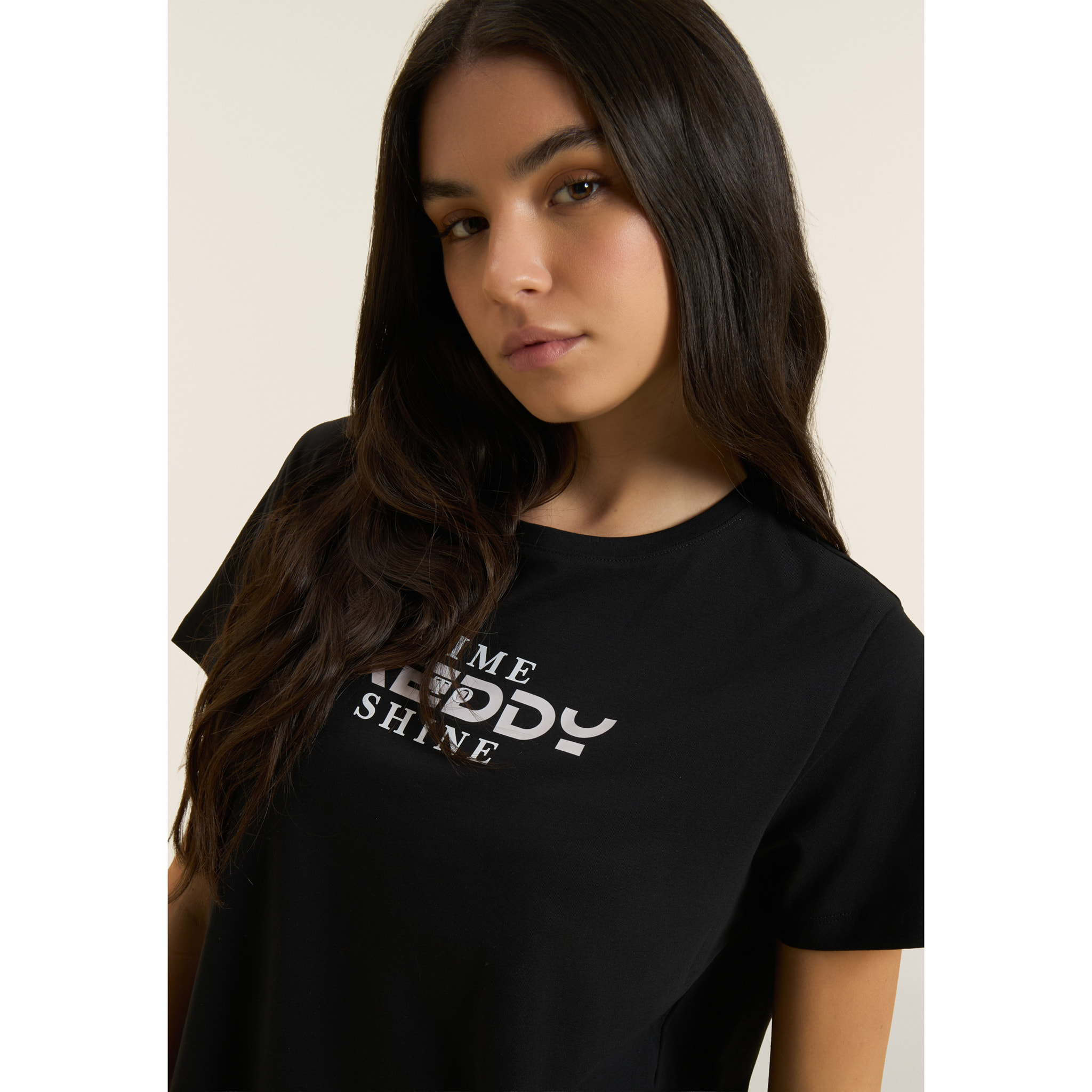 T-shirt Comfort Fit con Logo FREDDY e Slogan "Time Shine"