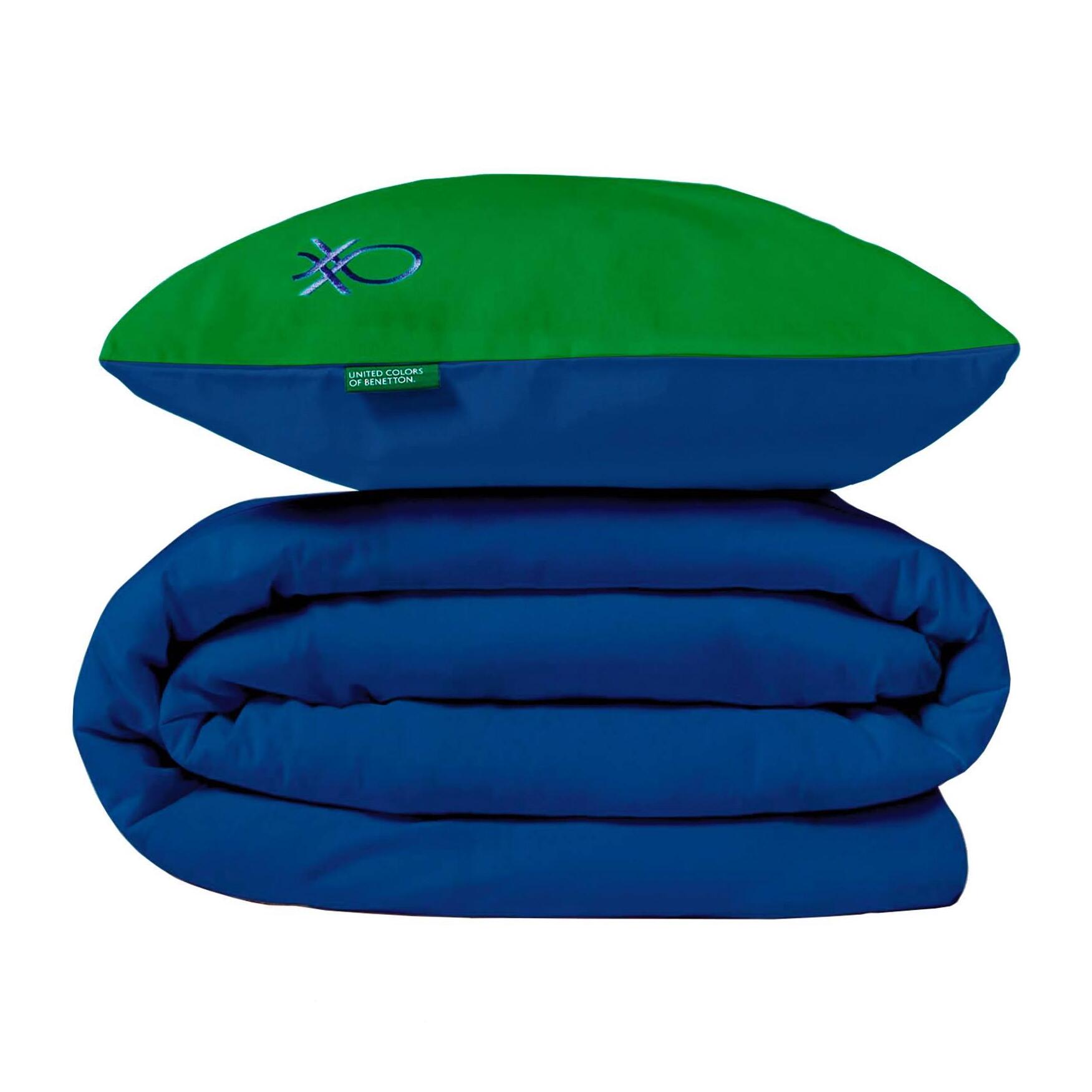Set de cama 90 - 100 cm 100%algodón - funda nórdica reversible 150x210cm + sábana bajera 100x200+30cm + funda de almohada 50x70cm - verde y azul rainbow benetton