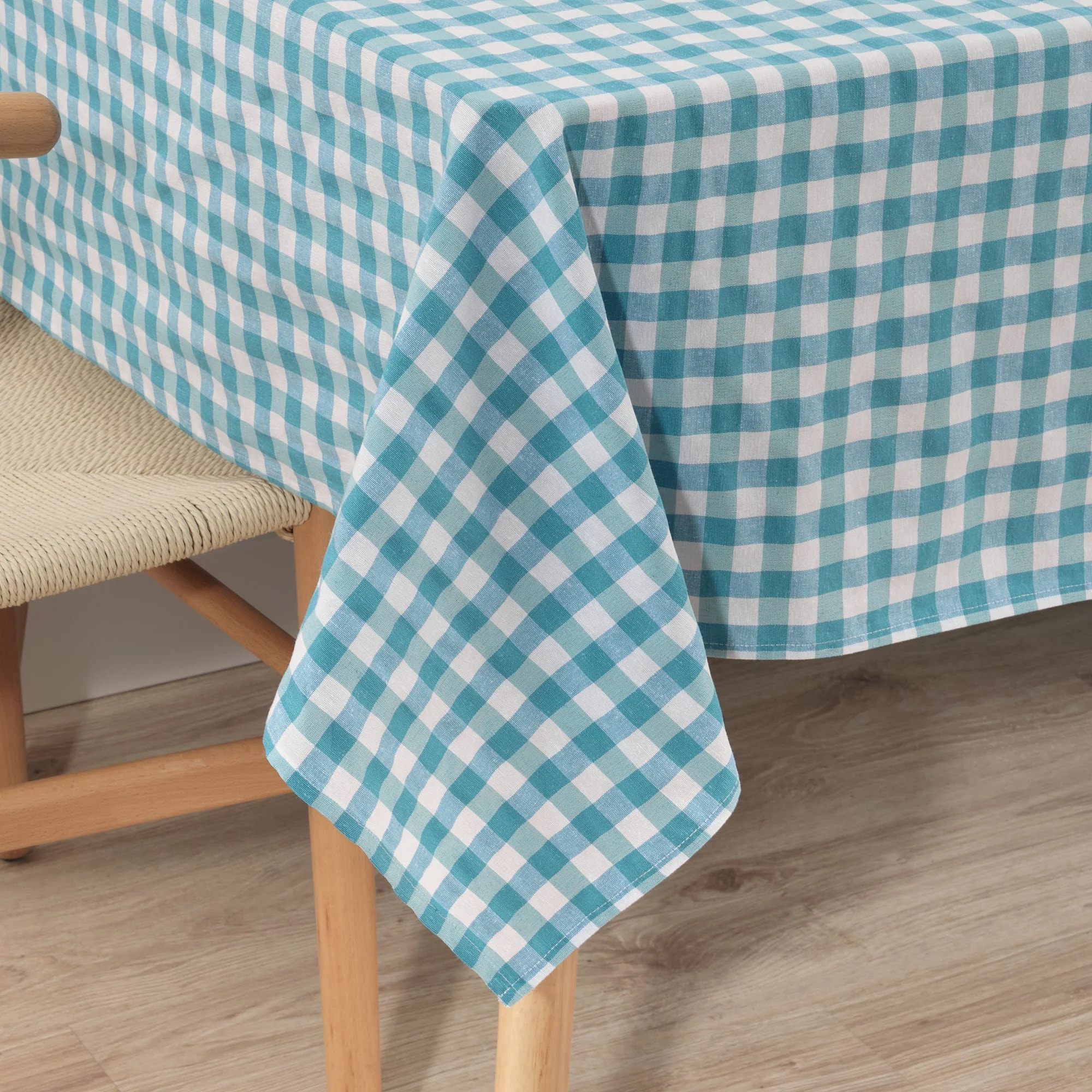Nappe en tissu 100% coton Vichy Bleu Clair