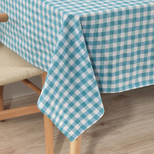 Nappe en tissu 100% coton Vichy Bleu Clair