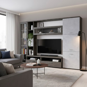 Parete Attrezzata Soggiorno Mobile Porta TV Con Vetrina E Cassetti Design Moderno Industrial Chic Con Ampio Vano TV 270 x 213 x 50 Cm Ossido E Grigio Cemento