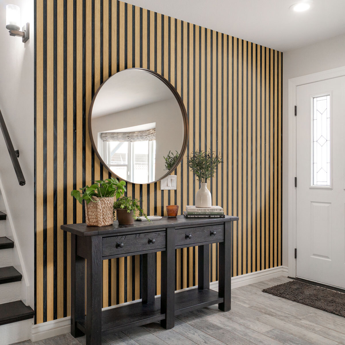 Rouleau revêtement adhésif vinyle au mètre - Sticker mural panneau de bois - NOIR MODERNE