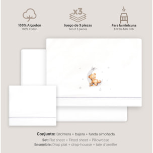 Triptico Minicuna Estampado Oso Luna Estrellas Bco/Gris