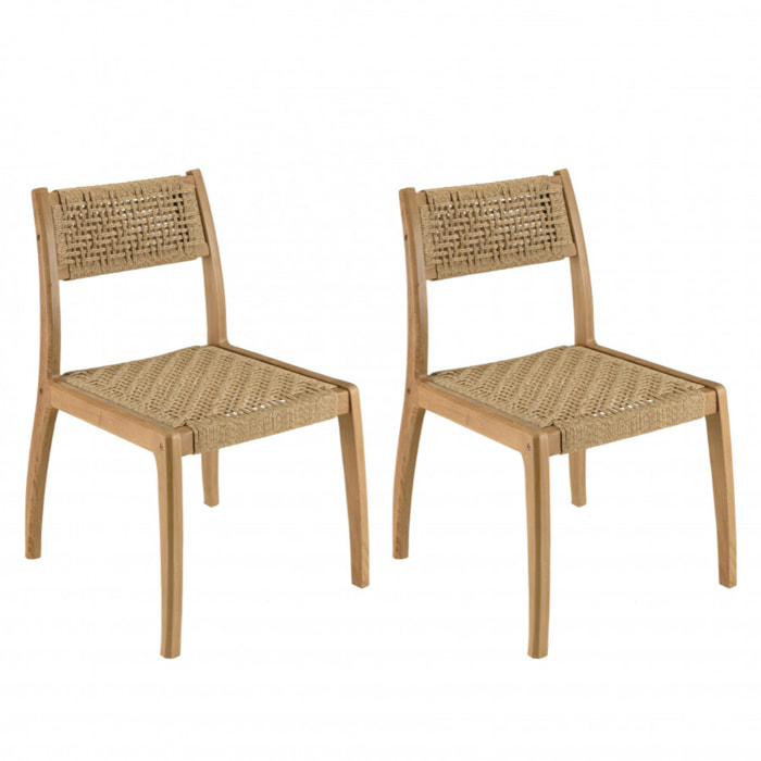 VALERIA - Lot de 2 chaises jardin teck rotin synthétique tressé beige