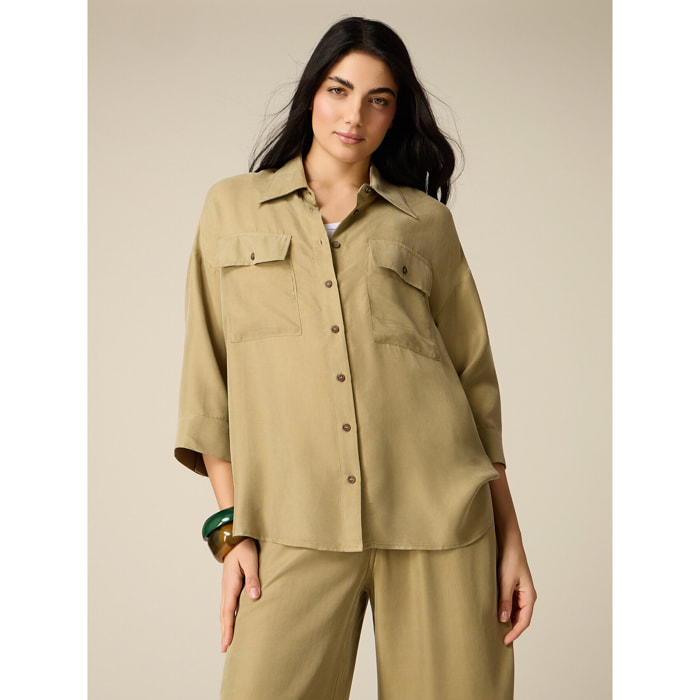 Oltre - Camicia oversize in cupro e viscosa - Verde militare
