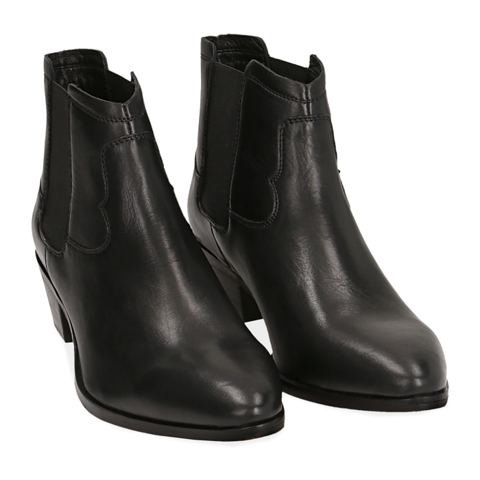 Botas Chelsea de piel de becerro negra, tacón 3,5 cm