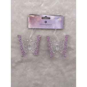 Décoration de sapin papillon x2 rose 8cm