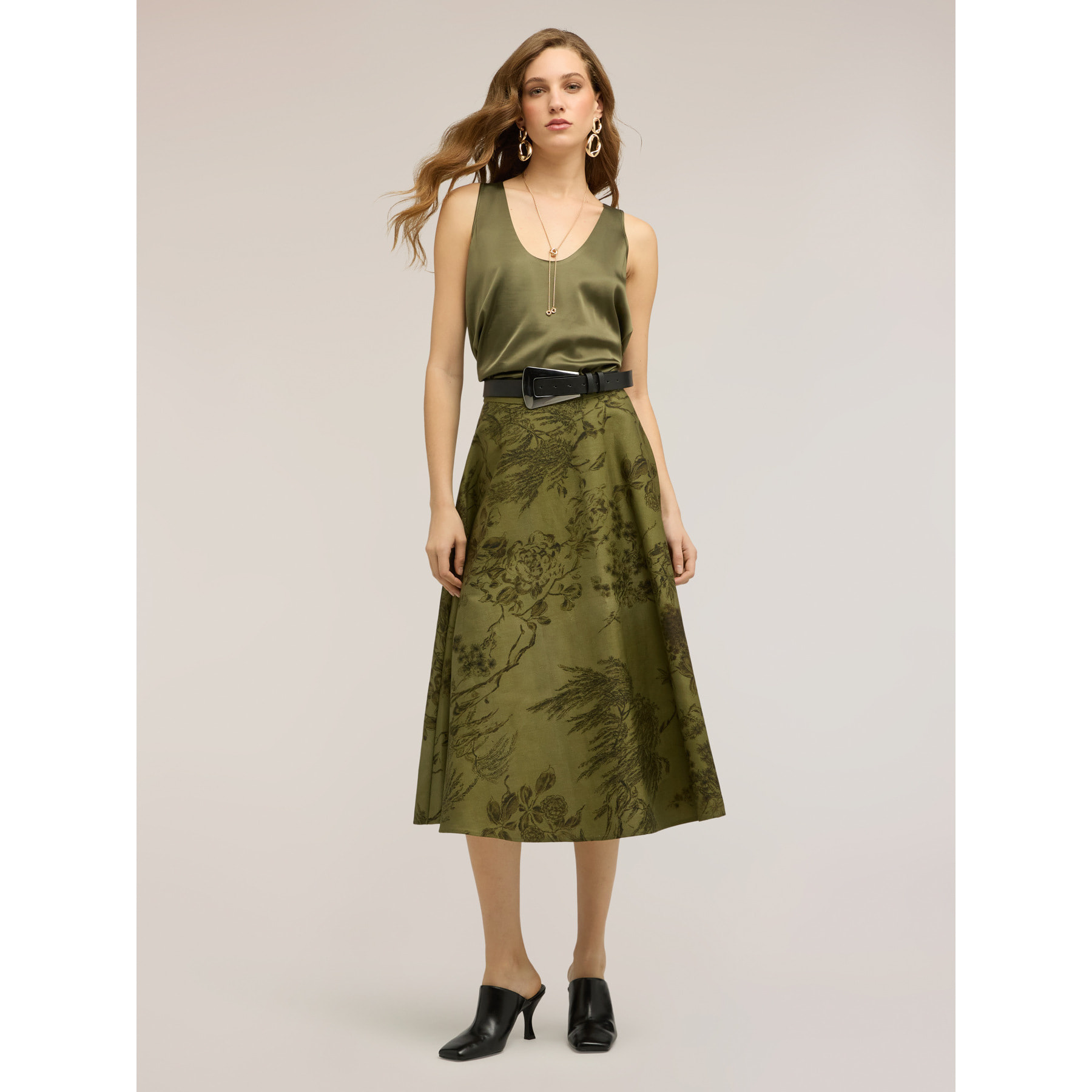 Motivi - Top in raso a spalla larga - Verde militare