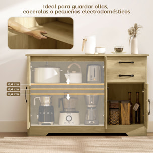 Aparador 3 Puertas, Aparador para Salón Moderno, con 2 Cajones, Estante Ajustable, para Comedor, Entrada, Dormitorio, Natural, 120x38x79 cm