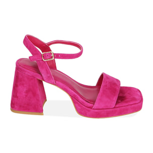 Sandalias de ante fucsia, tacón de 8 cm