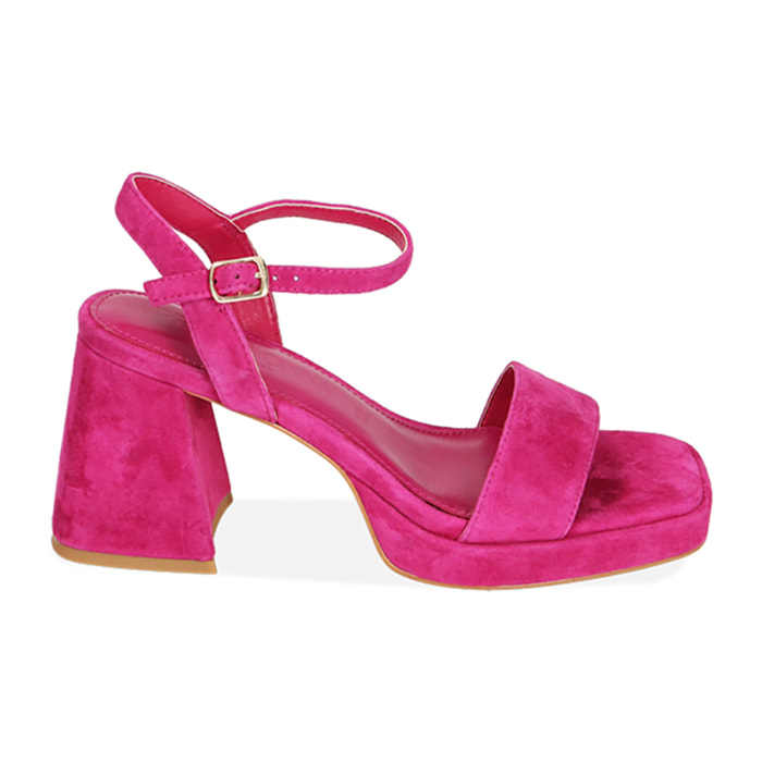 Sandalias de ante fucsia, tacón de 8 cm