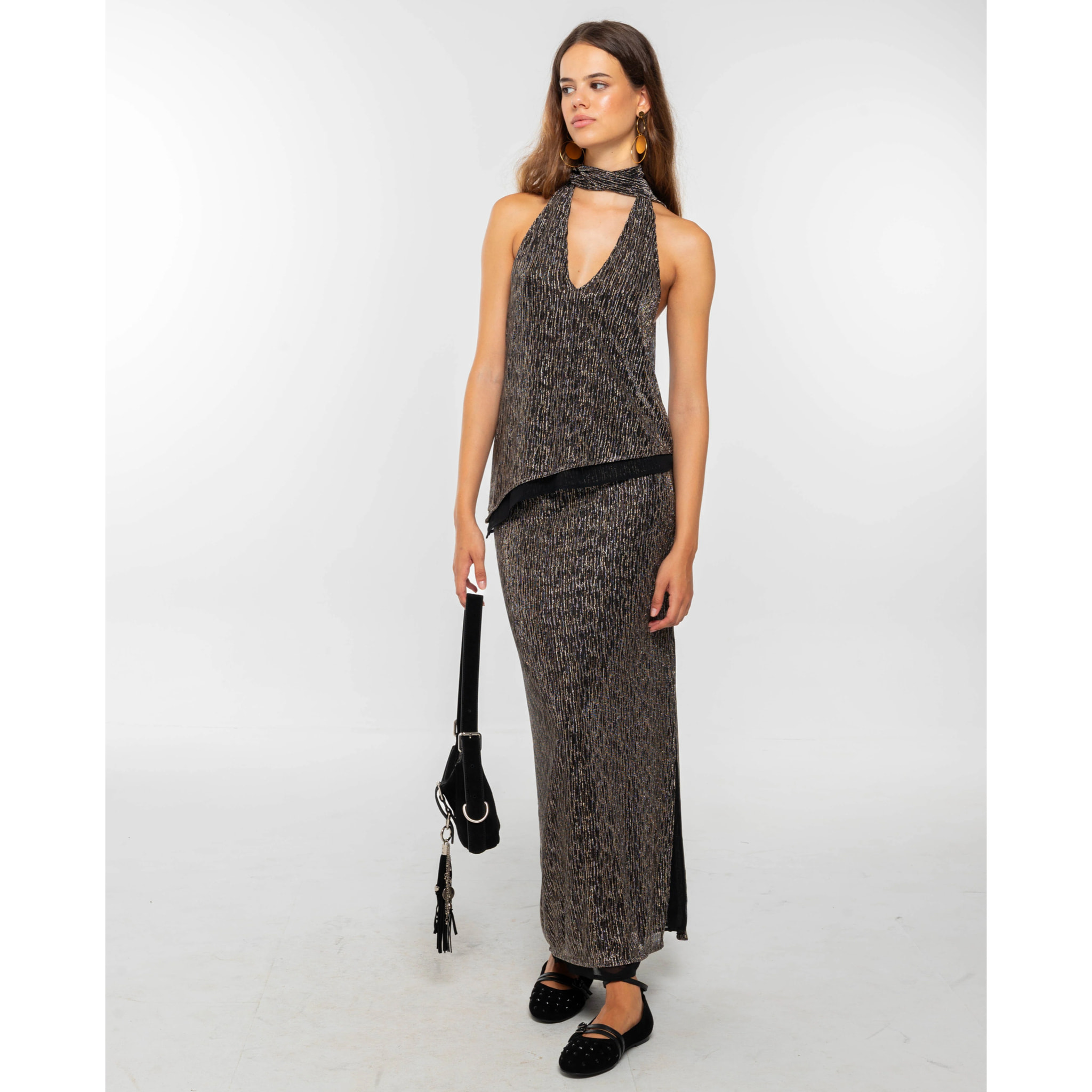 Falda midi con brillo