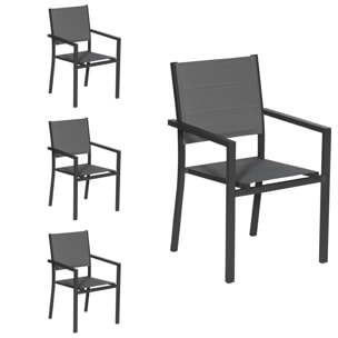 Lot de 4 chaises rembourrées en aluminium anthracite - textilène gris