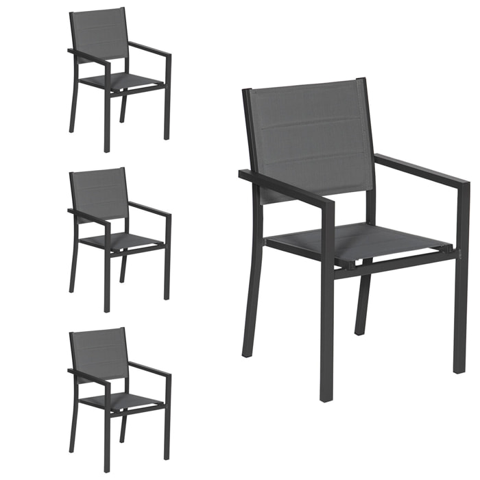 Lot de 4 chaises rembourrées en aluminium anthracite - textilène gris