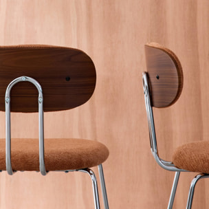 Chaise décor bois courbé teinté noyer et tissu déperlant pieds métal chromé (lot de 2) ERIN