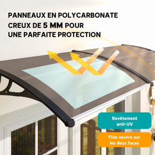 Auvent marquise de porte design voûté arrondi dim. 195L x 80l x 23H cm polycarbonate fumé brun plastique noir