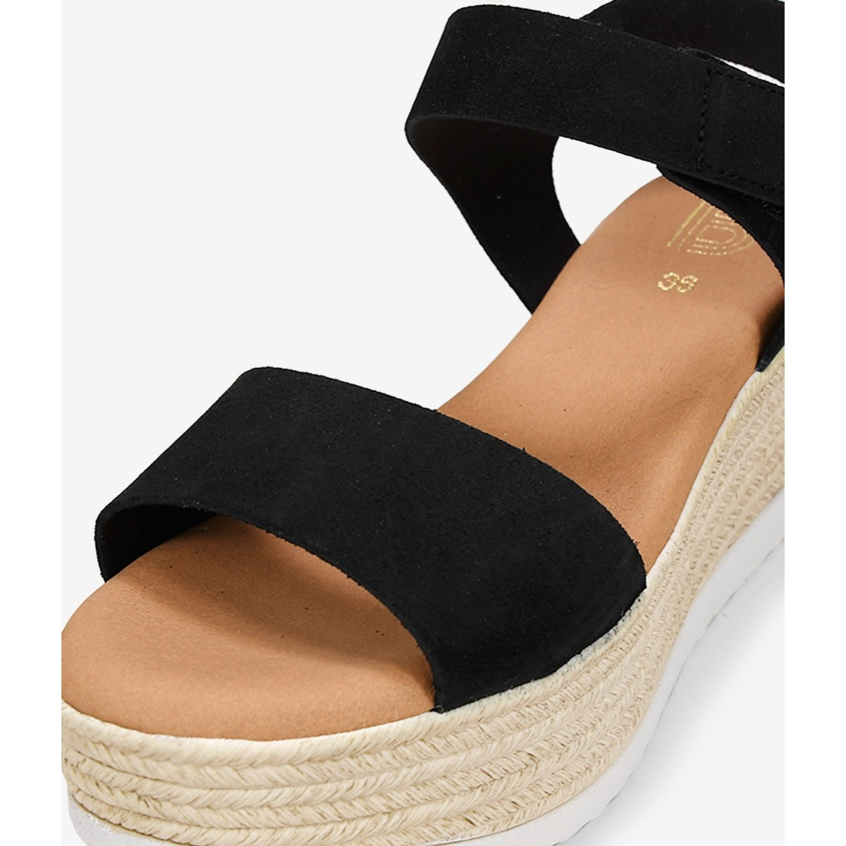 Sandalias de piel negras con cuña efecto esparto