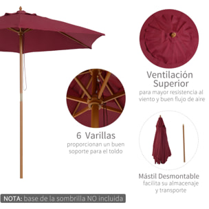 Sombrilla Parasol de Patio Terraza Jardin Ø2,5x2,25m Vino