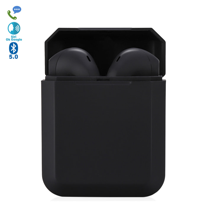 Auriculares TWS i2 Bluetooth 5.0 táctil con base de carga diseño ergonómico exclusivo poligonal.Cancelación ruido ambiental.