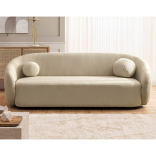 Flore - Canapé droit 3 places en tissu bouclette - Taupe