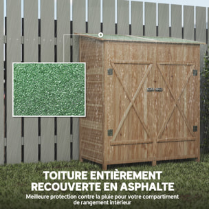 Armoire de jardin bois 2 portes 2 étagères toit bitumé 140 x 75 x 157 cm