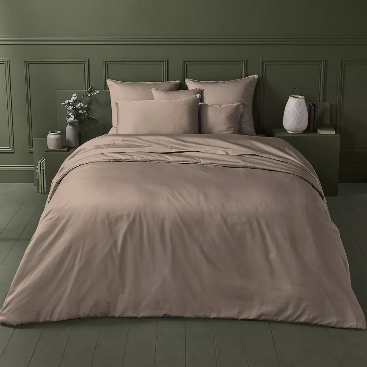 Drap housse b40 satin de coton uni rose Ava uni rose fume